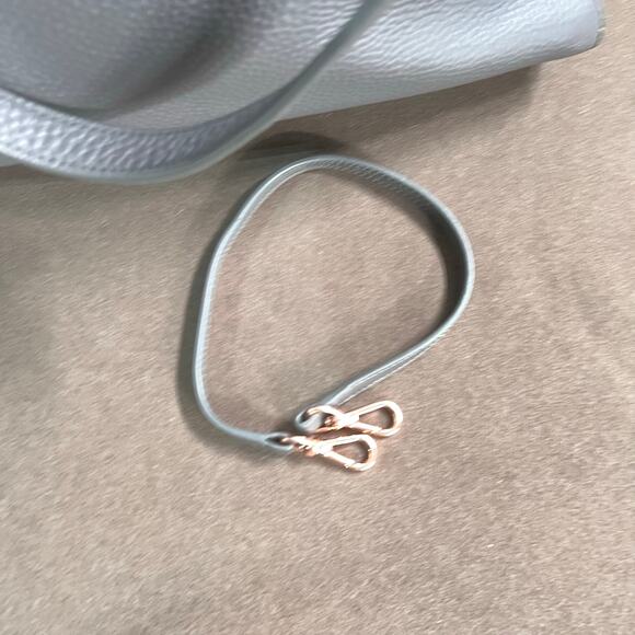 Dagne Dover Allyn Tote Bag Pebbled Gray Leather Travel Satchel - Picture 13 of 16